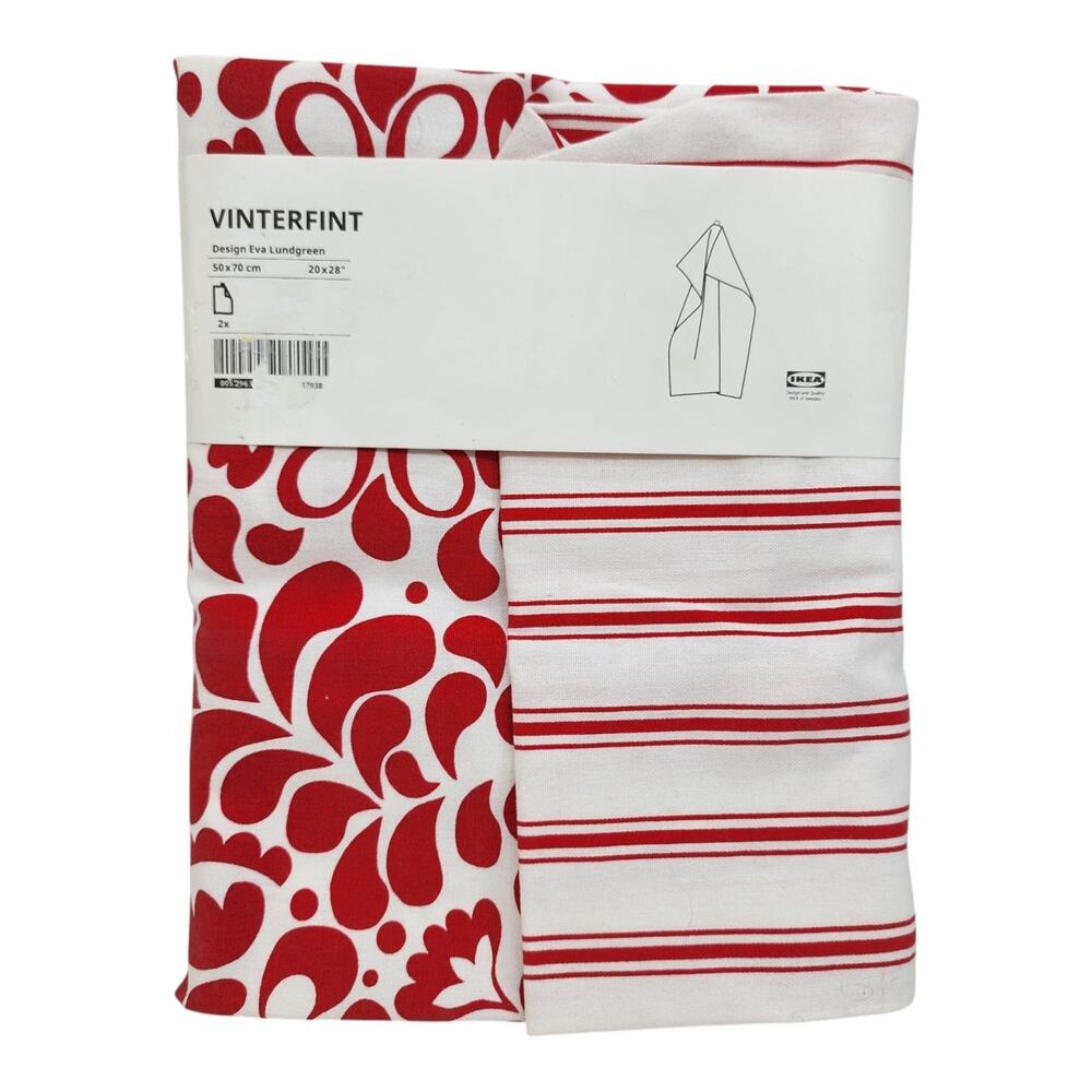 2 IKEA Vinterflint Dish Towels Red Eva Lundgren Kitchen Tea Towels 20x28